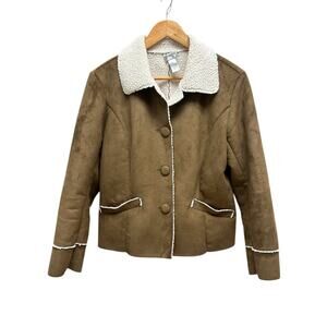 Chico's 1 (US‎ M) Brown Faux Fur Suede Jacket Coat Boho Western Fall Layering
